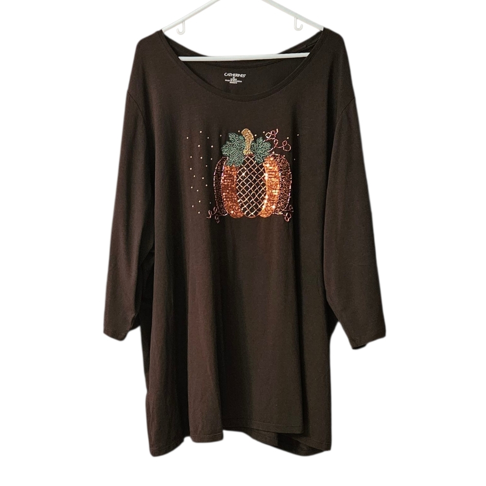Catherines Fall Top Tunic Embellished Pumpkin Women's 26/28W Brown Autumn